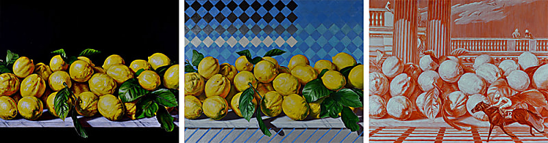 3 paintings of lemons